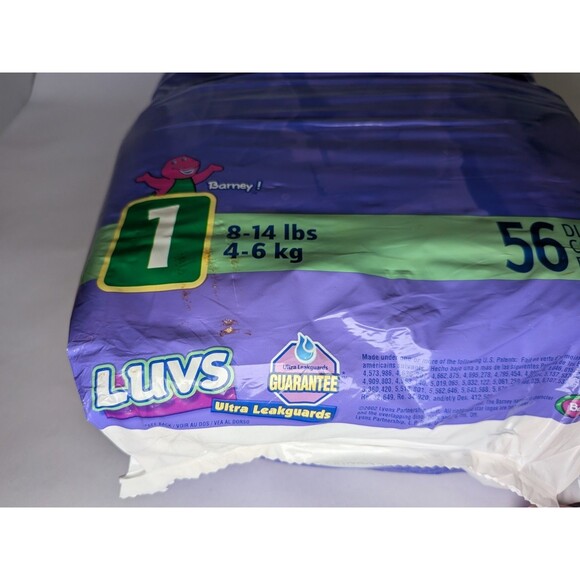 Luvs Vintage 2002 Size 1 Barney Diapers Ultra Leakguards SEALED New 56 Vtg Rare - Picture 13 of 16